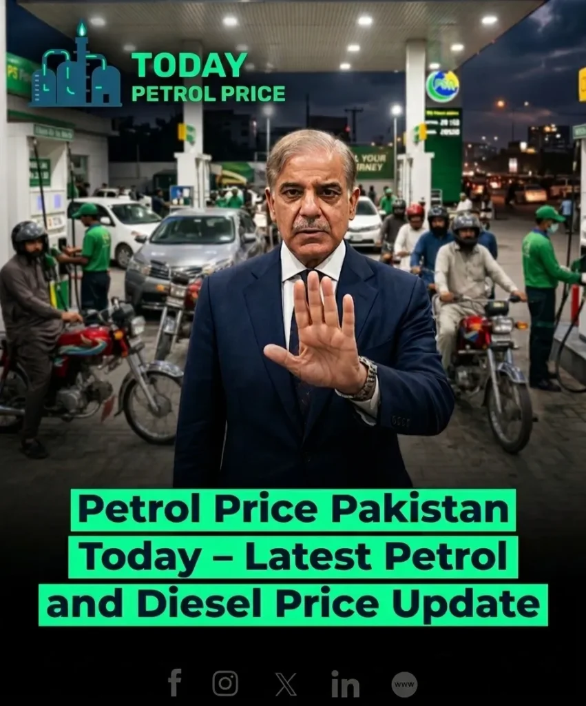 Latest update on today petrol price and diesel prices in Pakistan, showcasing today's rates for both fuels prominently.